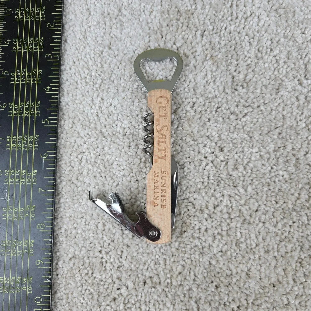 Sunrise Marina Wine Opener‎ Brown Wood Get Salty Waiter Corkscrew Multi-Tool